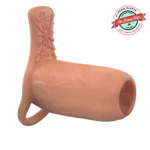 Pleasure Sleeves - Open-Ended Penis Sleeves w/Clit Stimulator/Grind Pad - 50% Girth Increase - 4 & 5 Inch  (Medium)