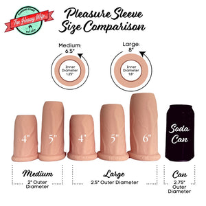 Pleasure Sleeves - Open-Ended Penis Sleeves w/Clit Stimulator/Grind Pad - 50% Girth Increase - 4, 5 ,6 Inch  (Large)