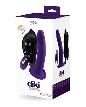Vedo Diki Rechargeable Vibrating Dildo Strap On W/harness - Purple