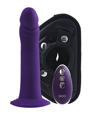 Vedo Diki Rechargeable Vibrating Dildo Strap On W/harness - Purple