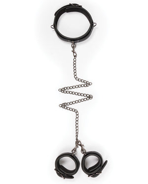 Easy Toys Faux Leather Collar W/handcuffs In Black