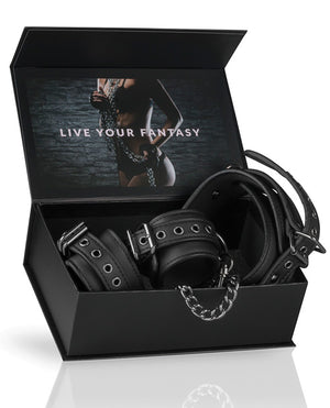 Easy Toys Faux Leather Collar W/handcuffs In Black