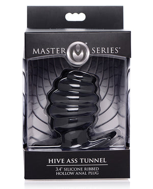 Master Series Hive Ass Tunnel 3.4" Silicone Ribbed Hollow Anal Plug - Black