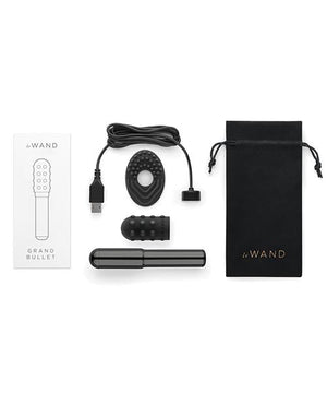 Le Wand  Premium Grand Chrome Bullet Rechargeable Vibrator W/ Silicone Textured Ring
